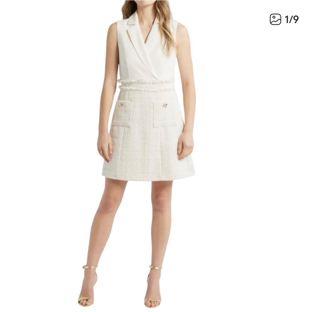 Eliza J Women's Cream Collar Sleeveless Tweed Dress NWT